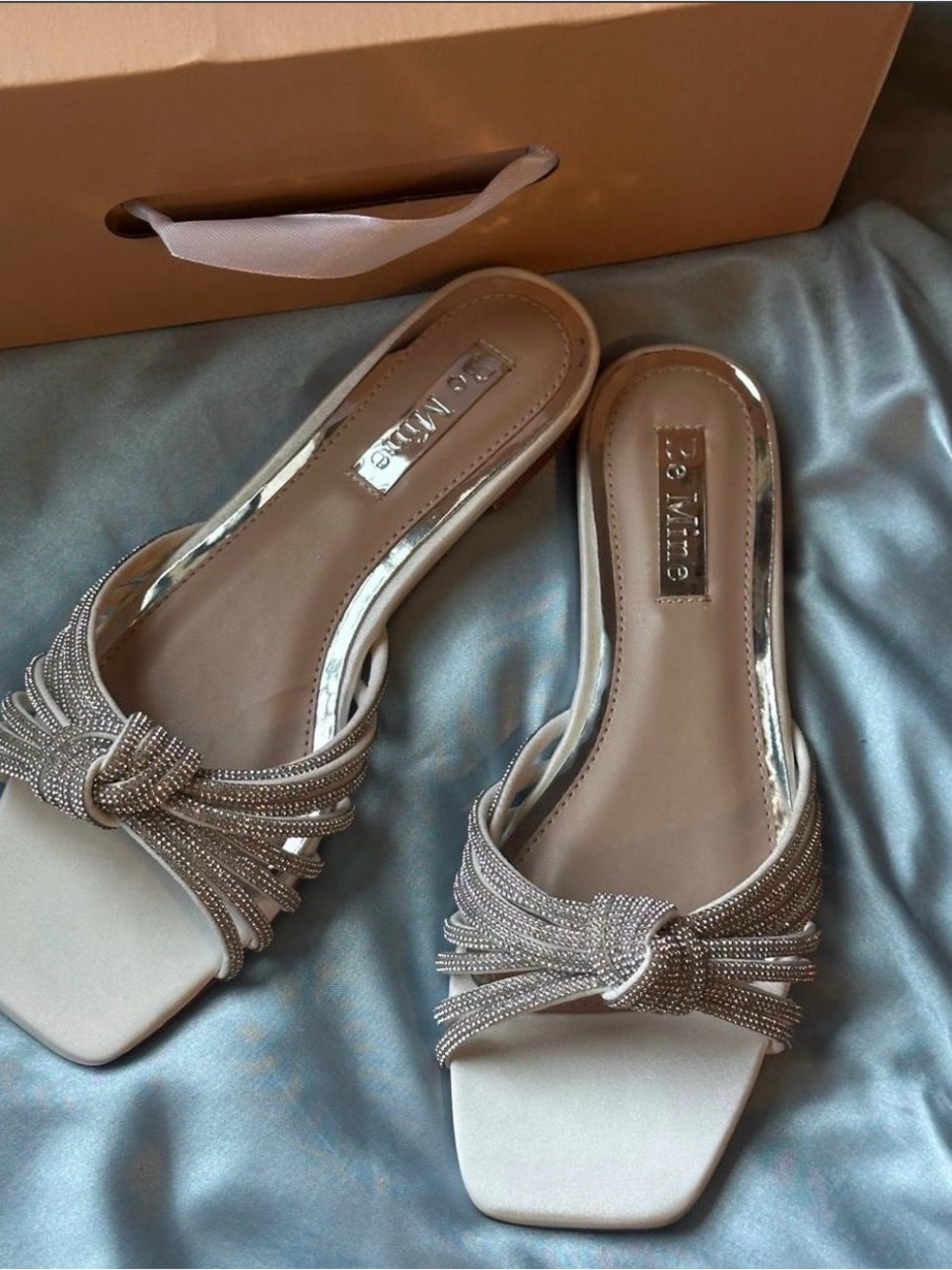 ASOS Be Mine embellished knot sandals In ivory